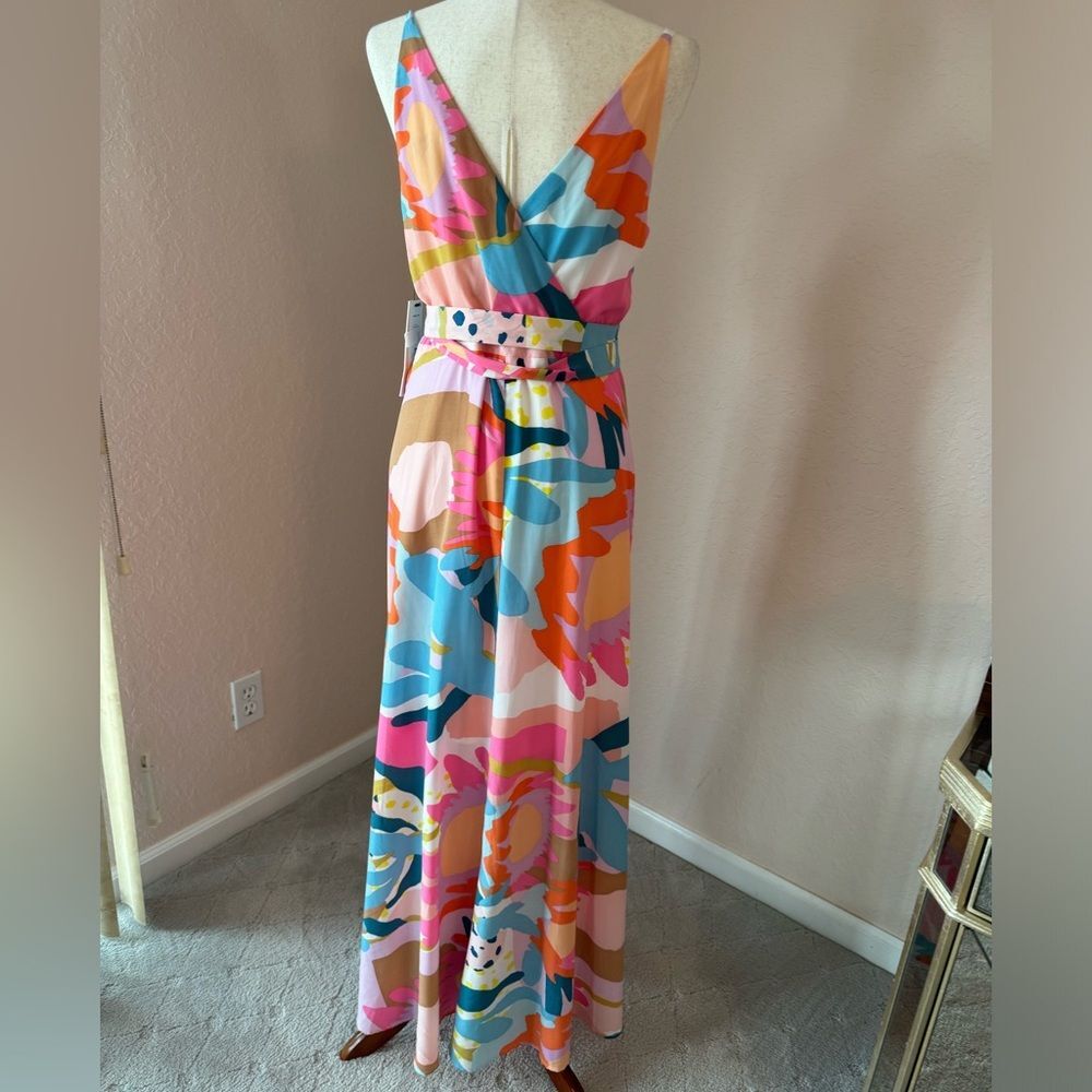 NWT AQUA Floral Print Maxi Dress wrap long summer dress w belt Bloomingdales L - Picture 3 of 15